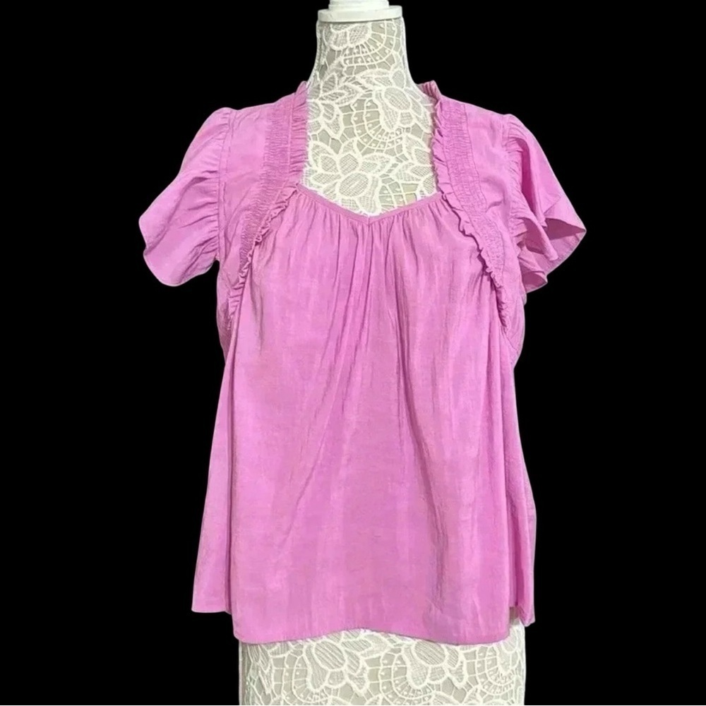 Women’s Pink Ruffle Short Sleeve Blouse